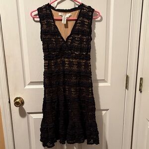 Max Studio Black and Tan Lace Midi Dress